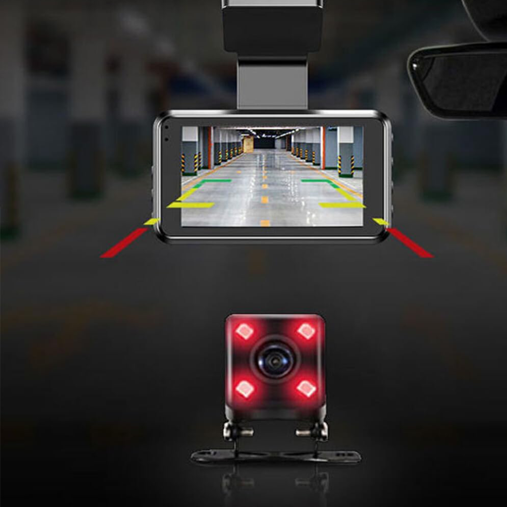 Caméra de voiture WiFi 1080P – Double objectif avec écran IPS 3", vision nocturne et mode stationnement 24h